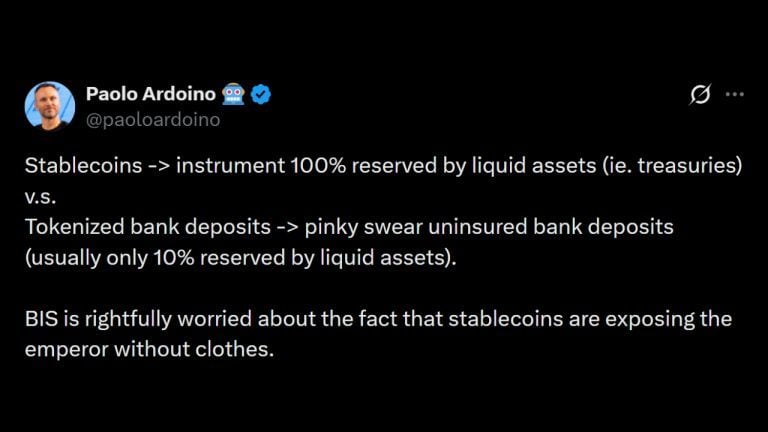 Le PDG de Tether critique vivement le BIS sur la promotion des dépôts bancaires tokenisés